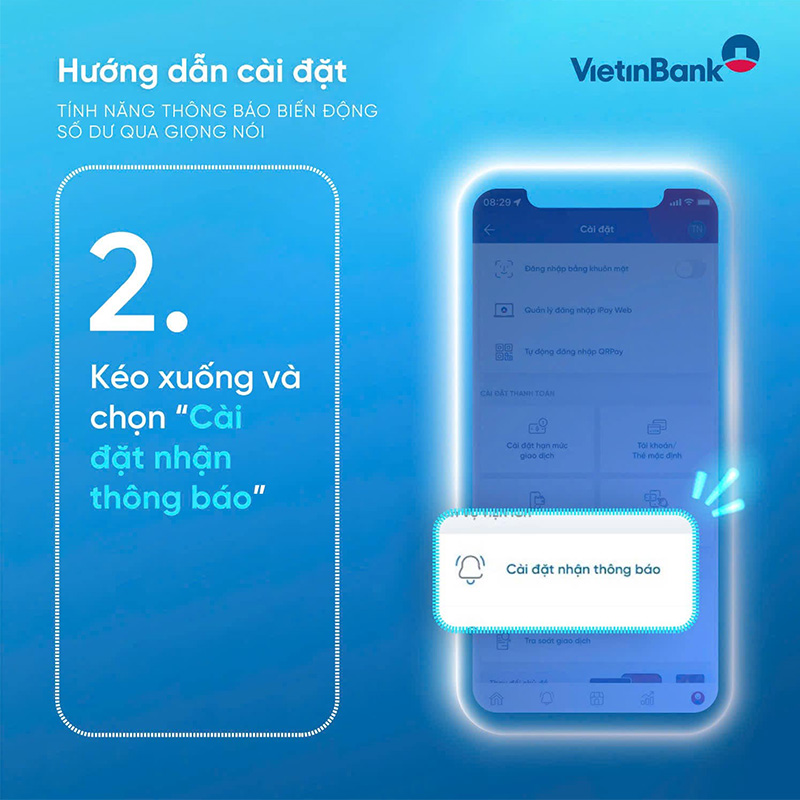 Bước 2: Chọn "Cài đặt nhận thông báo"