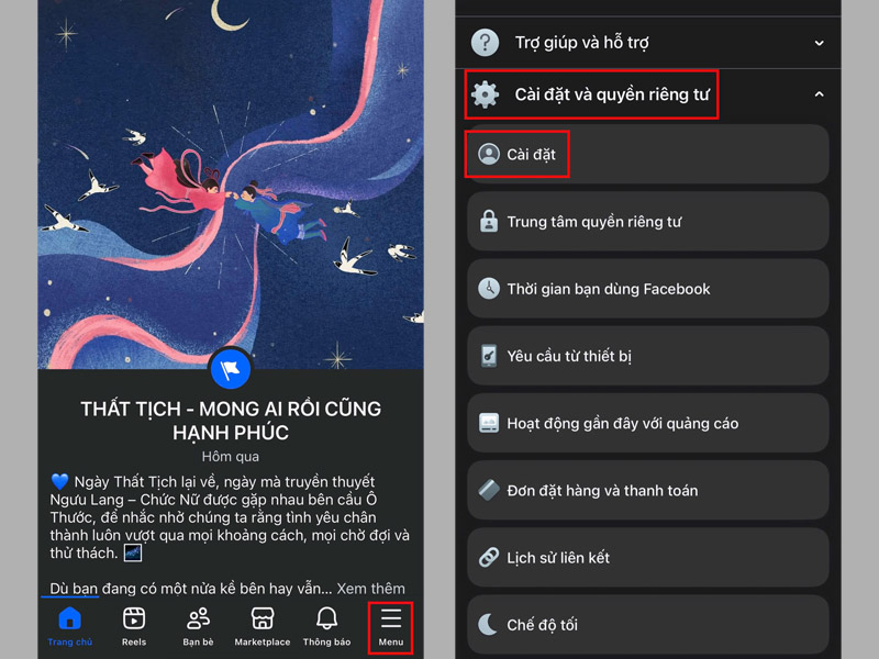 Nhấn vào mục Cài đặt tại giao diện Cài đặt và quyền riêng tư 