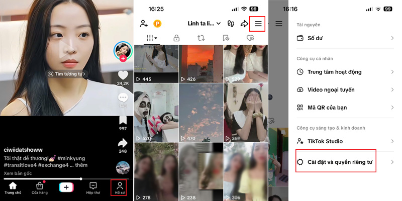 Trong giao diện trang cá nhân chọn Cài đặt và quyền riêng tư