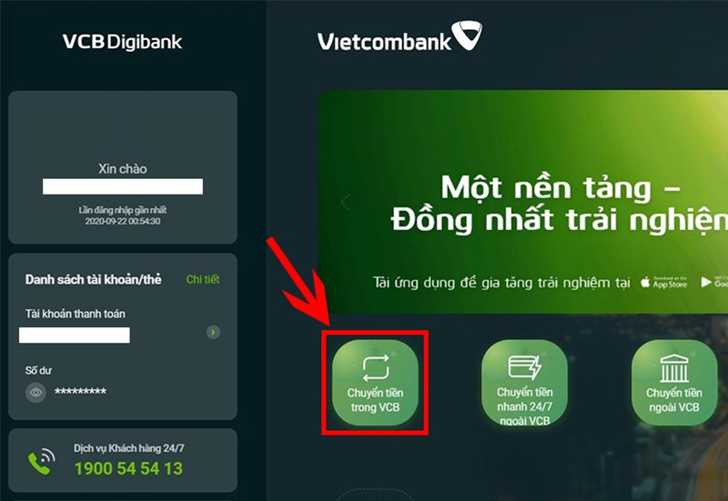 Chuyển tiền trong VCB