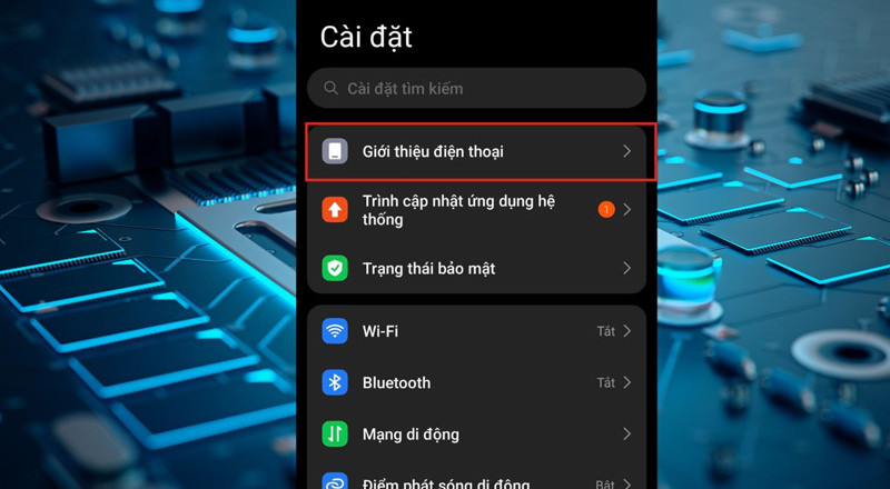 Chọn Giới thiệu điện thoại để khôi phục cài đặt gốc