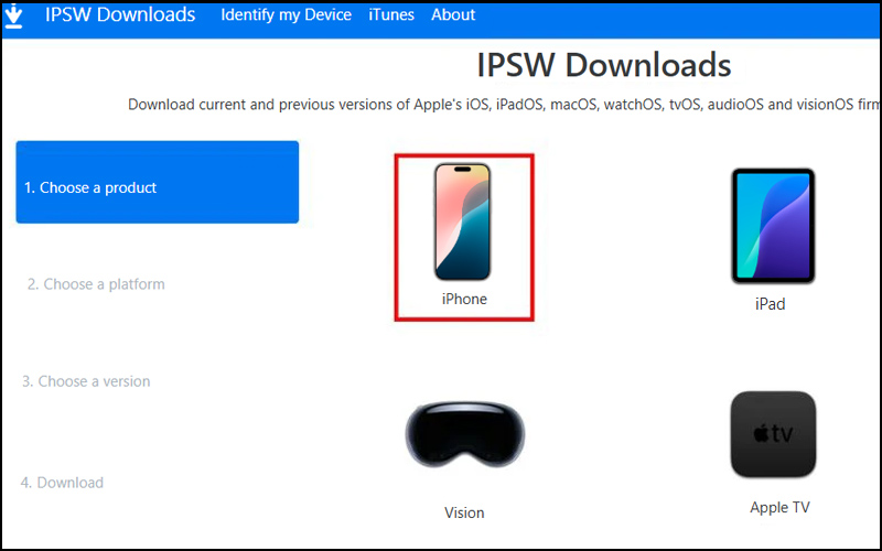 Truy cập trang web ipsw.me, sau đó chọn iPhone 
