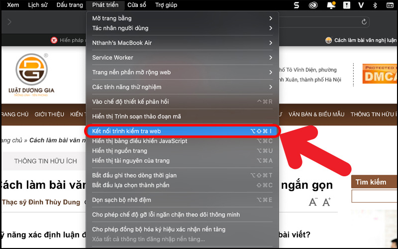 Chọn Kết nối trình kiểm tra web