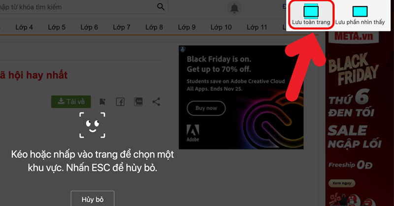Nhấn vào mục Lưu toàn trang 