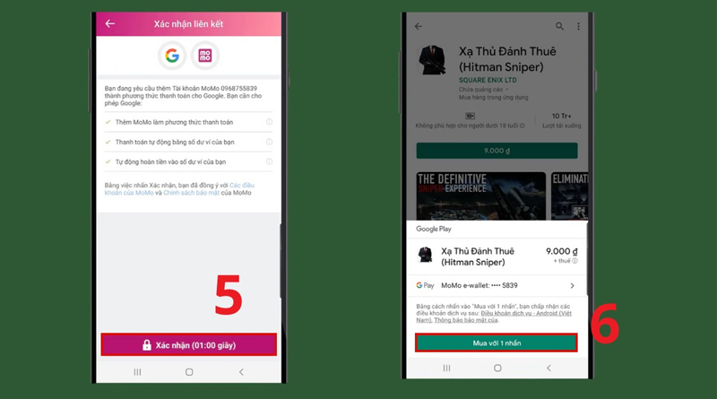 Chọn Mua với 1 nhấn và thanh toán để xác minh