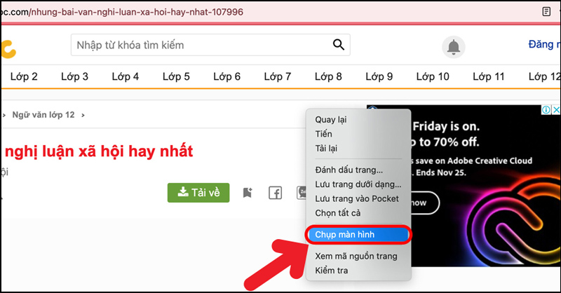 Nhấn vào mục Chụp màn hình 