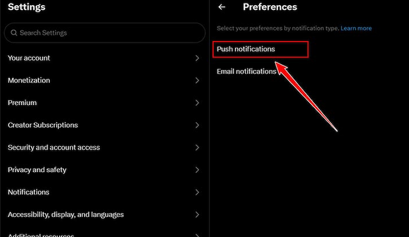 Chọn vào mục Thông báo đẩy