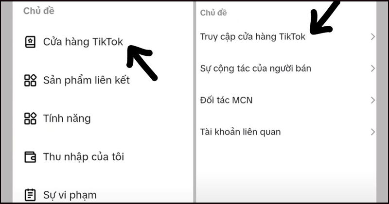 Chọn Truy cập cửa hàng TikTok tại giao diện Cửa hàng TikTok 