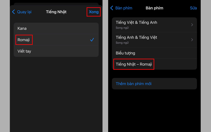 Chọn Romaji, nhấn xong để thêm tiếng Nhật - Romaji vào bàn phím 