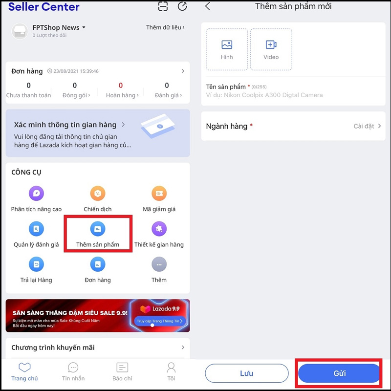 Từ trang chủ của Lazada Seller Center chọn Thêm sản phẩm