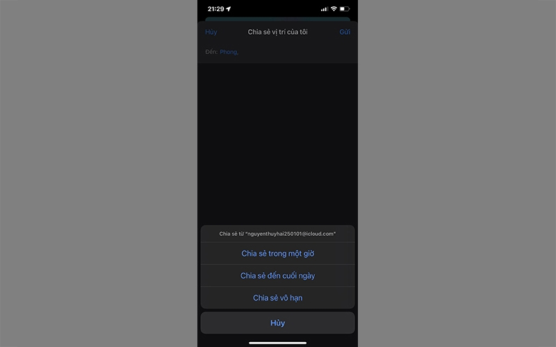 Chọn thời gian muốn chia sẻ vị trí là xong