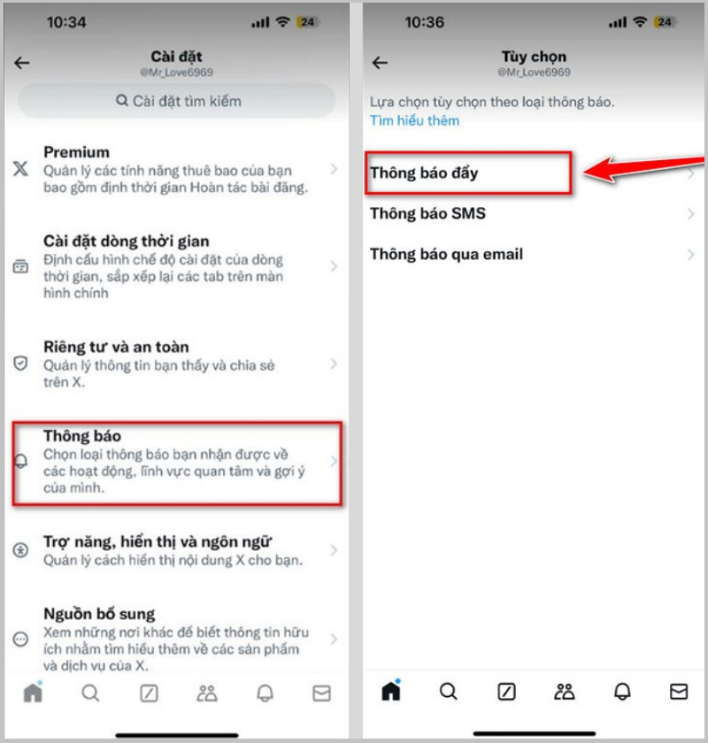 Chọn Thông báo đẩy