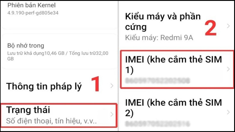 Chọn vào mục Trạng thái để xem mã IMEI trên điện thoại Xiaomi
