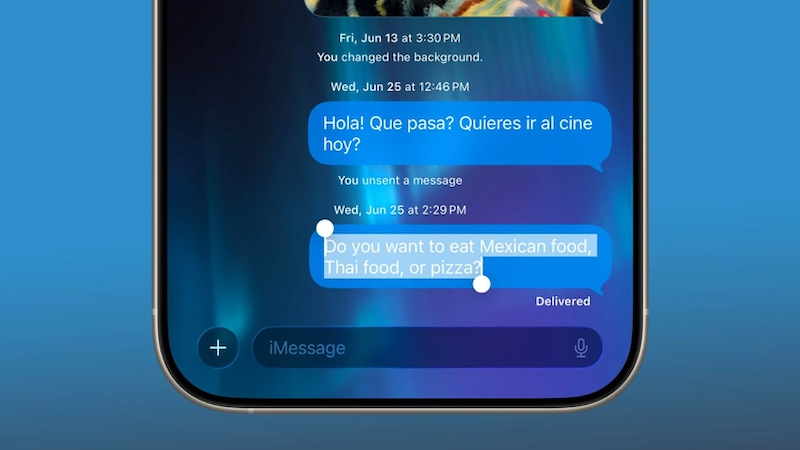 Tính năng chọn văn bản trong tin nhắn trên iOS 26 beta 4