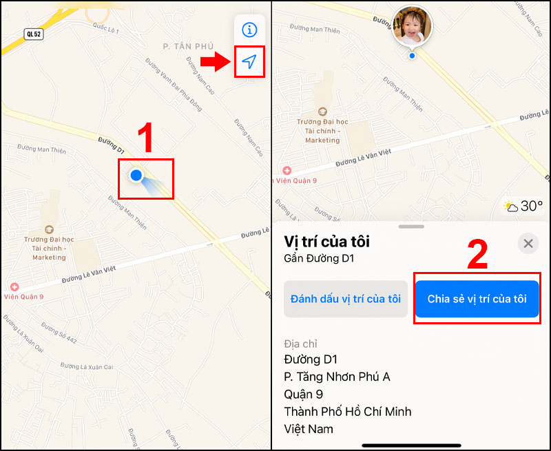 Trong Google Maps chọn vào chia sẻ vị trí