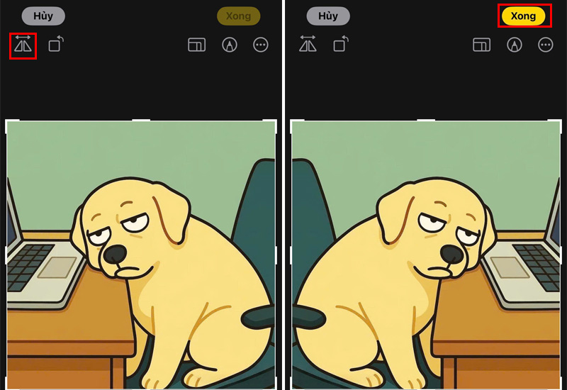Chọn Lật hình và lưu để hoàn tất chỉnh sửa