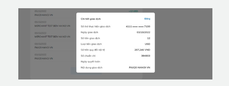 Chọn vào bất kỳ giao dịch nào đó để xem thông tin chi tiết hơn