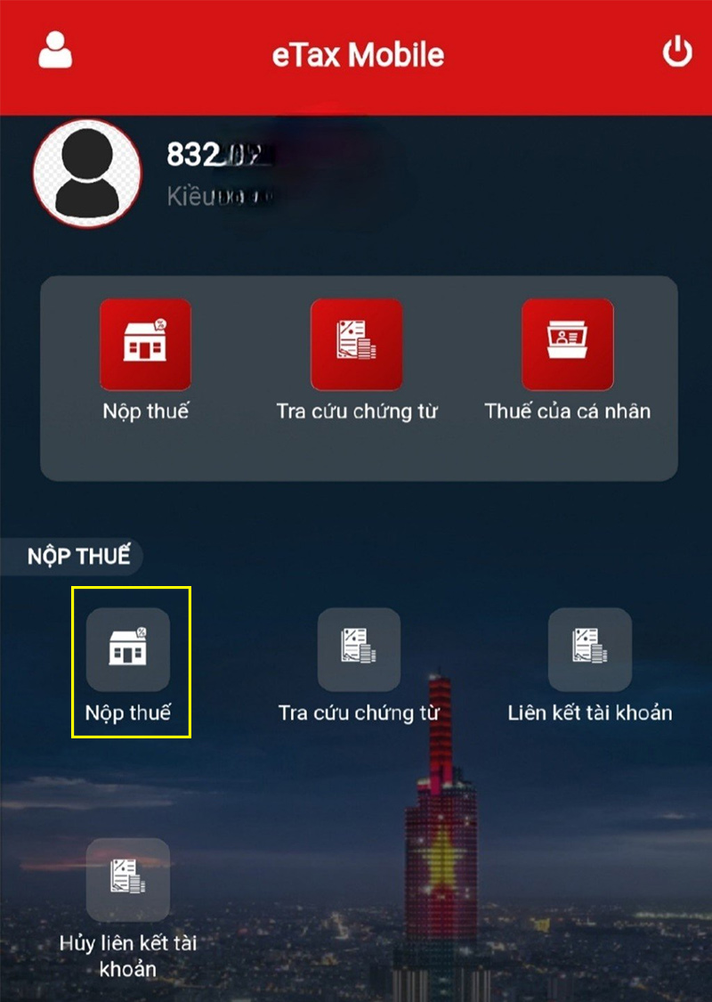 Chọn vào mục Nộp thuế
