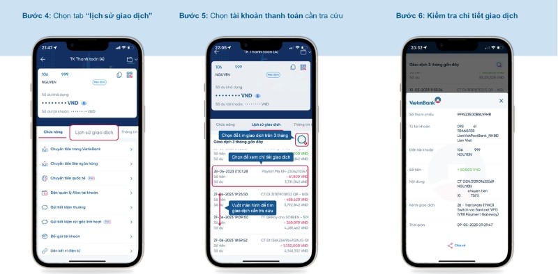 Chụp lại màn hình giao dịch bị nhầm trên ứng dụng VietinBank