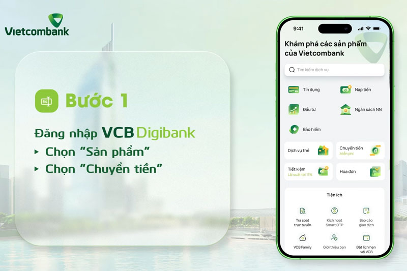 Chuyển tiền Vietcombank qua VCB Digibank trên điện thoại bước 1