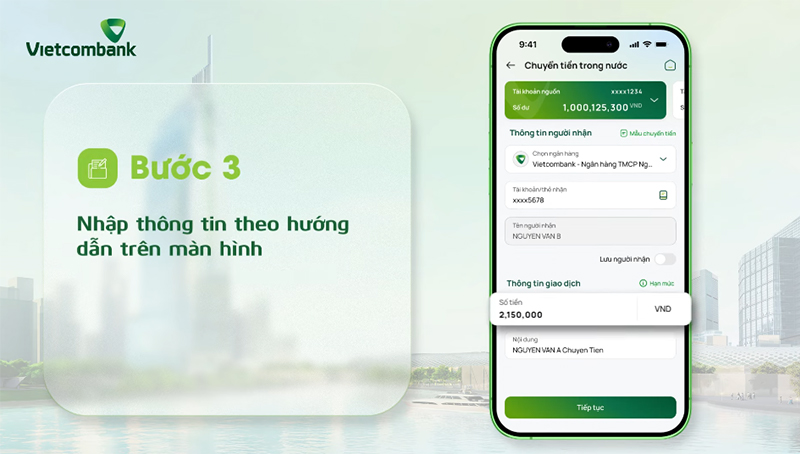 Chuyển tiền Vietcombank qua VCB Digibank trên điện thoại bước 3