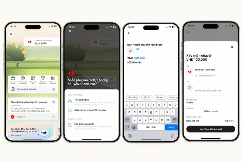 Chuyển tiền Techcombank online qua số tài khoản hoặc số điện thoại