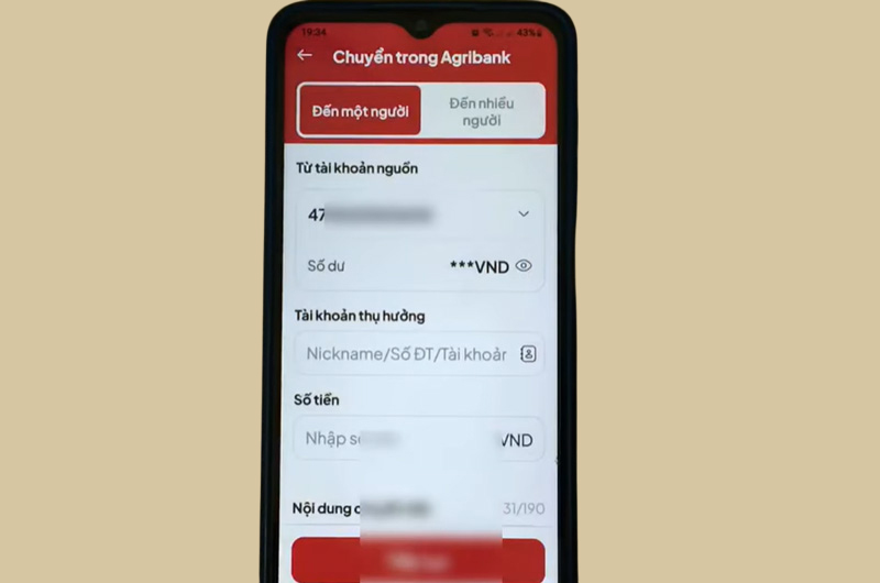 Chuyển tiền trong Agribank 