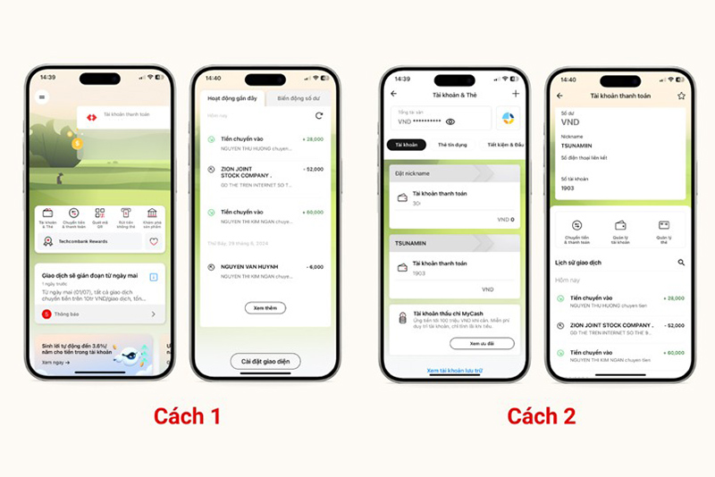 Có 2 cách để tra cứu thông tin các giao dịch đã thực hiện trên tài khoản Techcombank