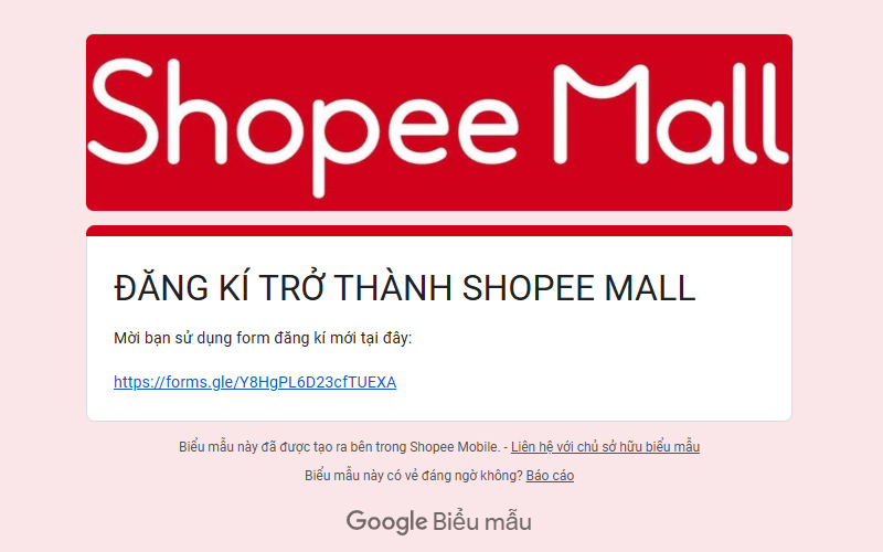 Shopee cung cấp tùy chọn đăng ký Shopee Mall qua biểu mẫu 