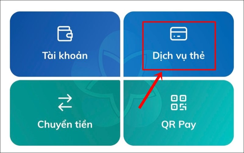 Chọn Dịch vụ thẻ trong giao diện chính của BIDV Smart Banking