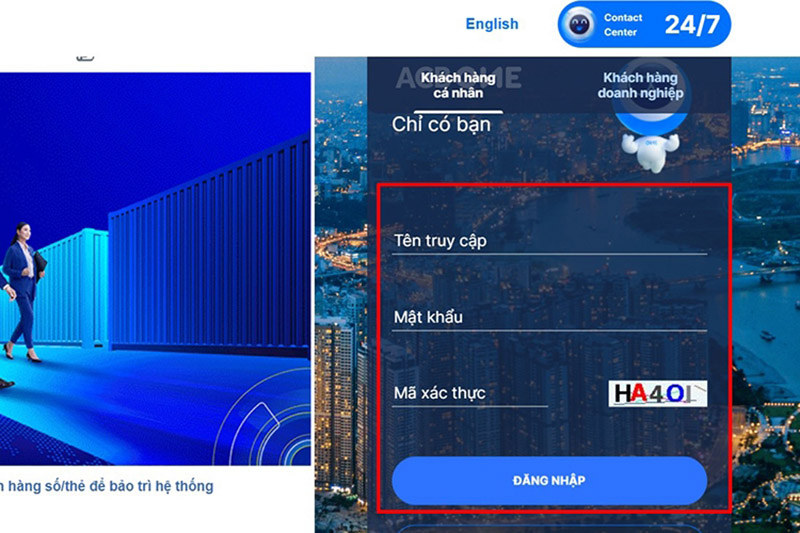 Đăng nhập tài khoản trên trang ACB Internet Banking