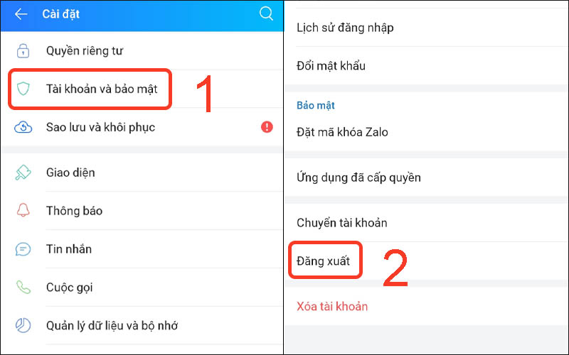 Đăng xuất và đăng nhập lại Zalo để sửa lỗi