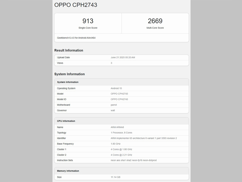 OPPO Reno 14 F có điểm hiệu năng mạnh mẽ