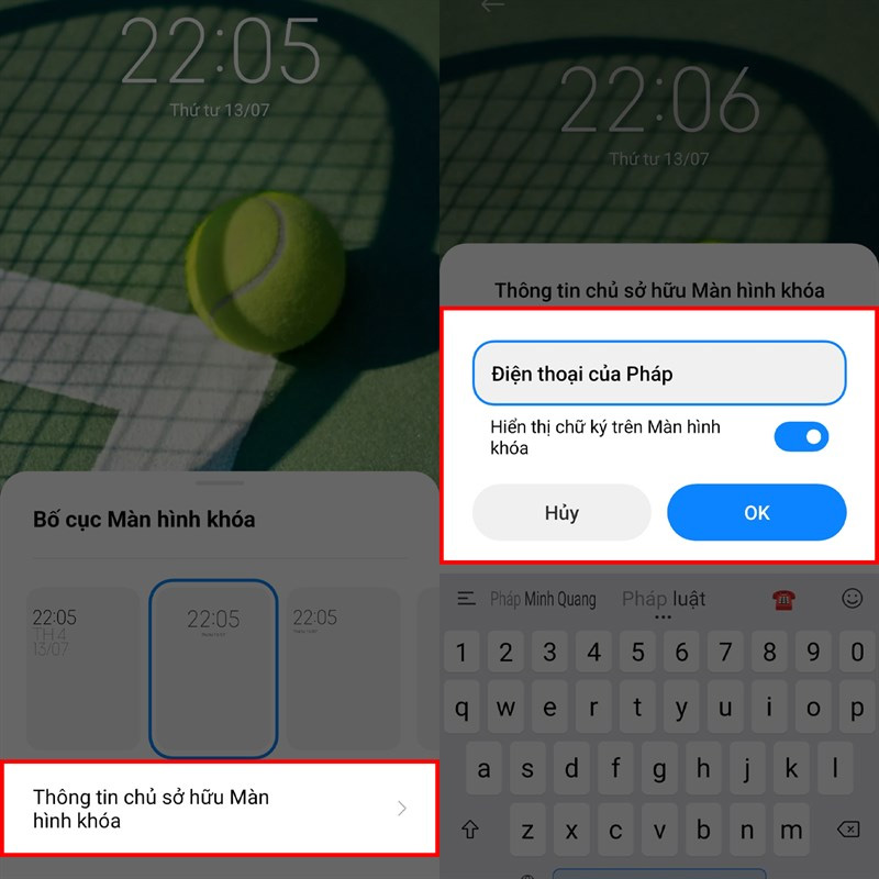 Điền thông tin muốn hiển thị trên màn hình khóa và nhấn OK khi hoàn tất