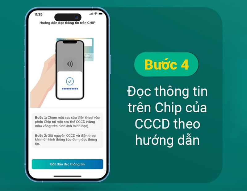 Đọc thông tin trên CCCD, đặc lưng điện thoại gần chip của CCCD