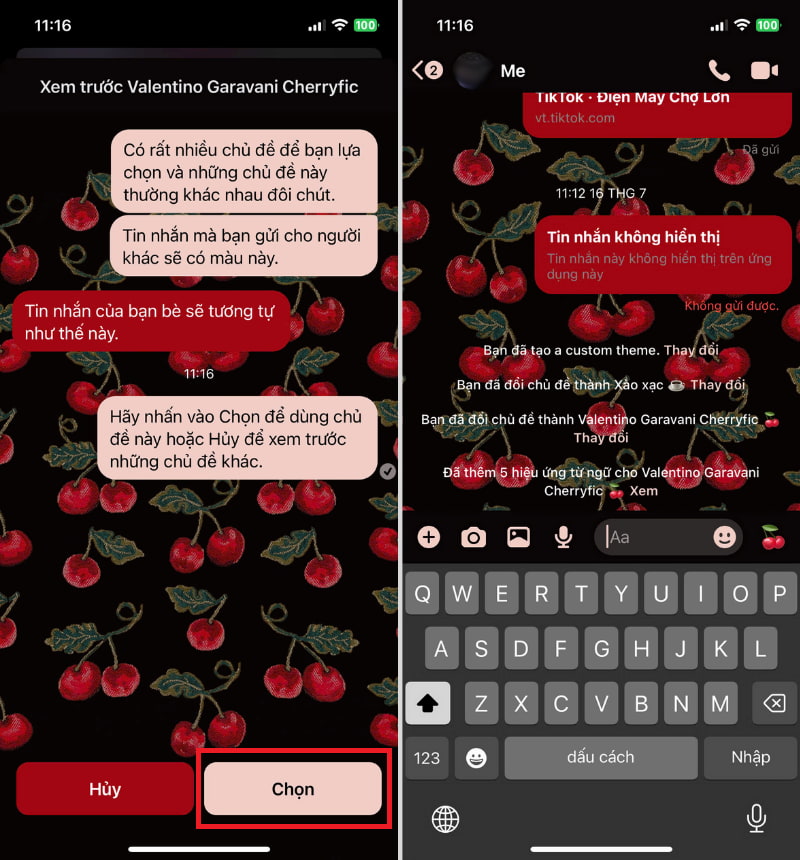 Chọn để áp dụng chủ đề Messenger