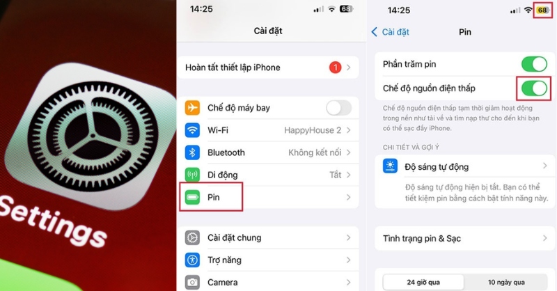 Đổi màu sắc pin iPhone qua màu vàng