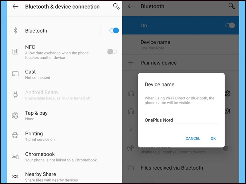 Chọn Tên thiết bị rồi nhập tên Bluetooth mới 