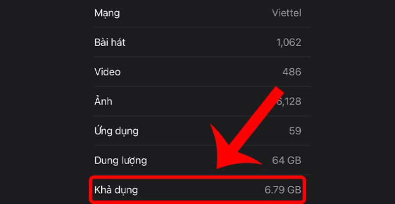 Dung lượng khả dụng sẽ được hiển thị