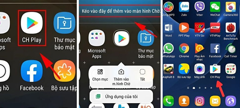 Đưa ứng dụng ra màn hình điện thoại Android bằng thao tác kéo thả