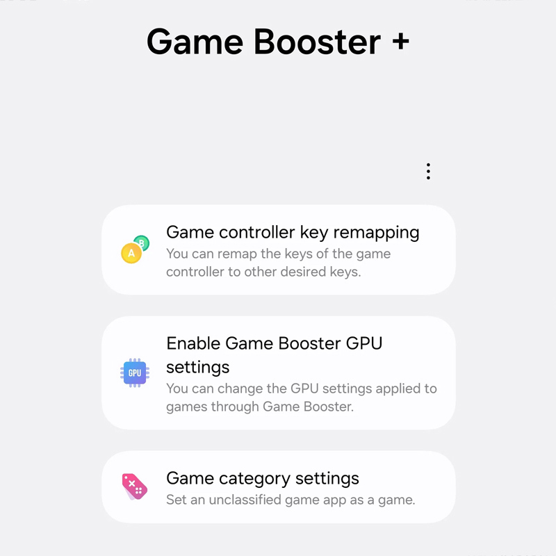 Các tùy chỉnh trên Game Booster+