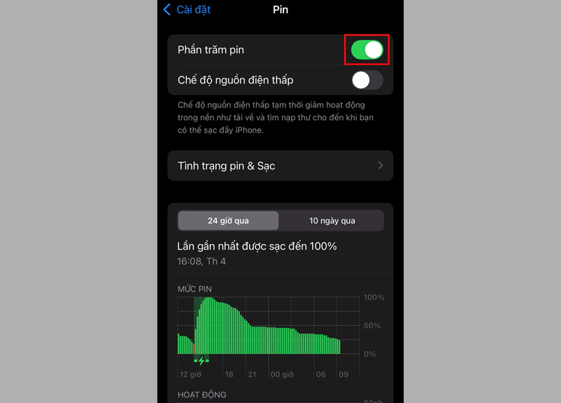 Bật tính năng Phần trăm pin trên iPhone 