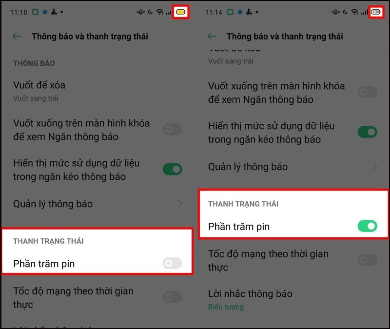 Bật tính năng Phần trăm pin cho OPPO 