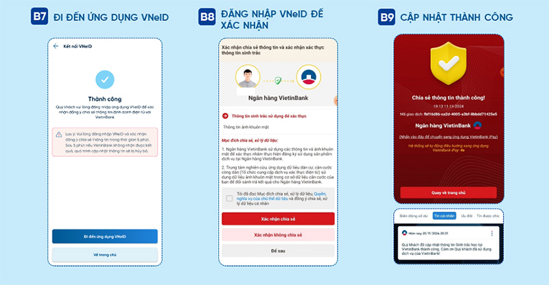 Hệ thống sẽ mở VNeID để bạn đăng nhập và xác nhận chia sẻ thông tin với VietinBank