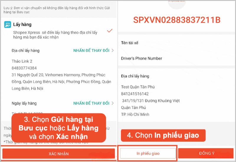 Chọn In phiếu giao