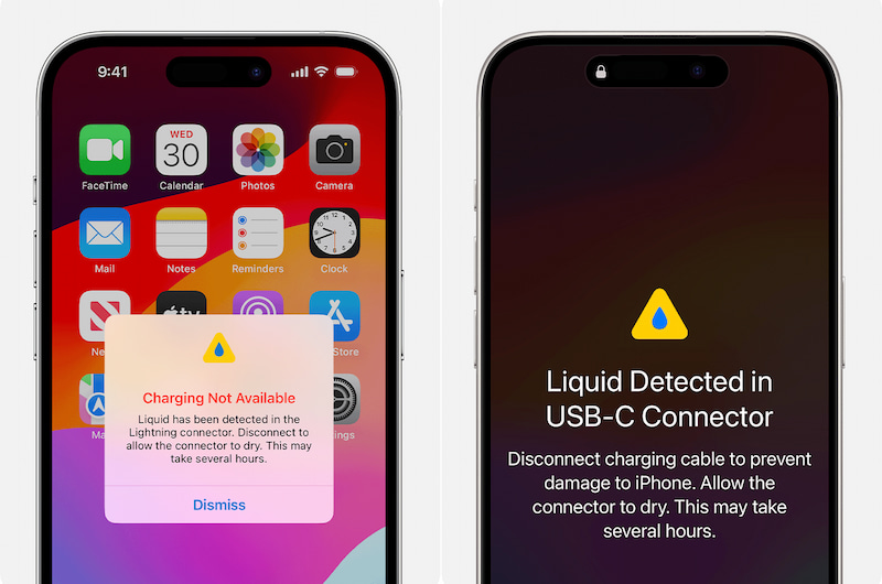 iPhone cảnh báo phát hiện chất lỏng