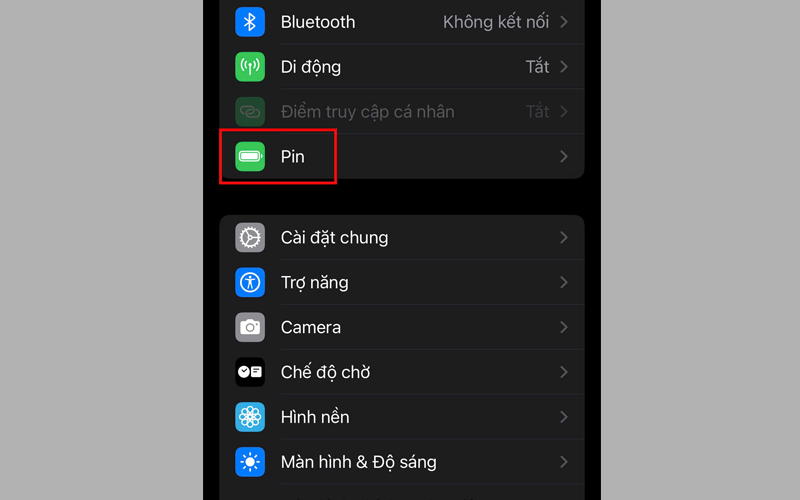 Mở ứng dụng Cài đặt và nhấn chọn mục Pin