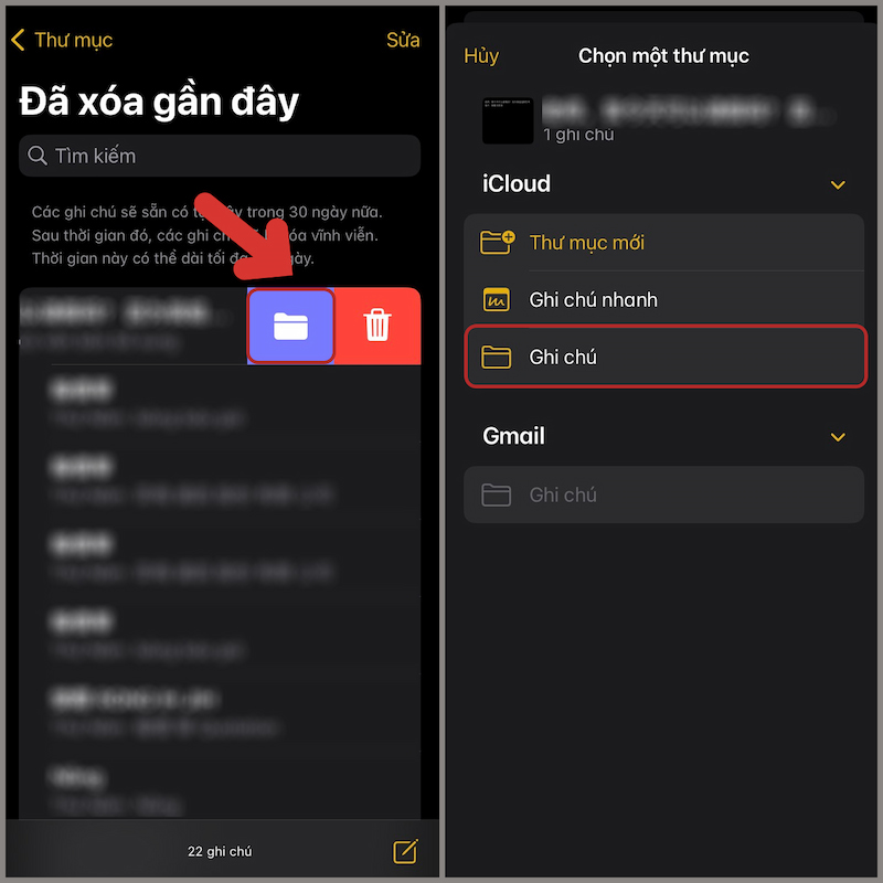Khôi phục ghi chú đã xóa