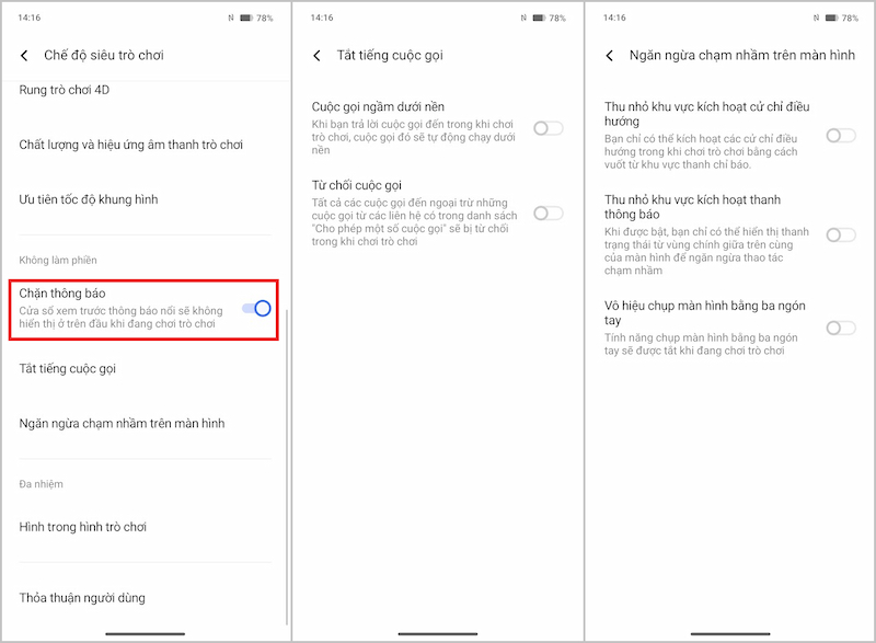 Không làm phiền khi chơi game trên Vivo