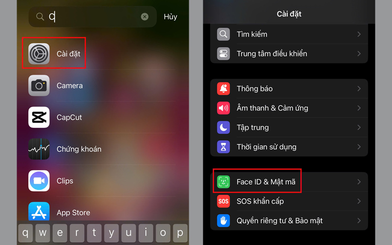 Vào Cài đặt → Chọn Face ID & Mật mã